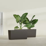 Panama tapered fiberglass planter in Matte Dark Brown, 36"L × 12"D × 18"H, shown empty