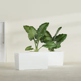 Panama tapered fiberglass planter in Matte Bright White, 36"L × 12"D × 18"H, shown empty