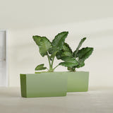 Panama tapered fiberglass planter in Satin Green, 36"L × 12"D × 18"H, shown empty