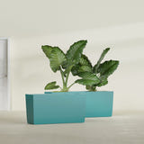 Panama tapered fiberglass planter in Satin Seafoam Green, 36"L × 12"D × 18"H, shown empty