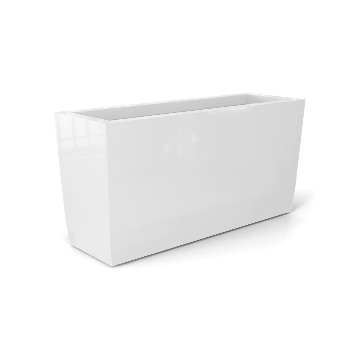 Panama tapered rectangular fiberglass planter in Gloss Bright White, 36 × 12 × 18 in, studio render