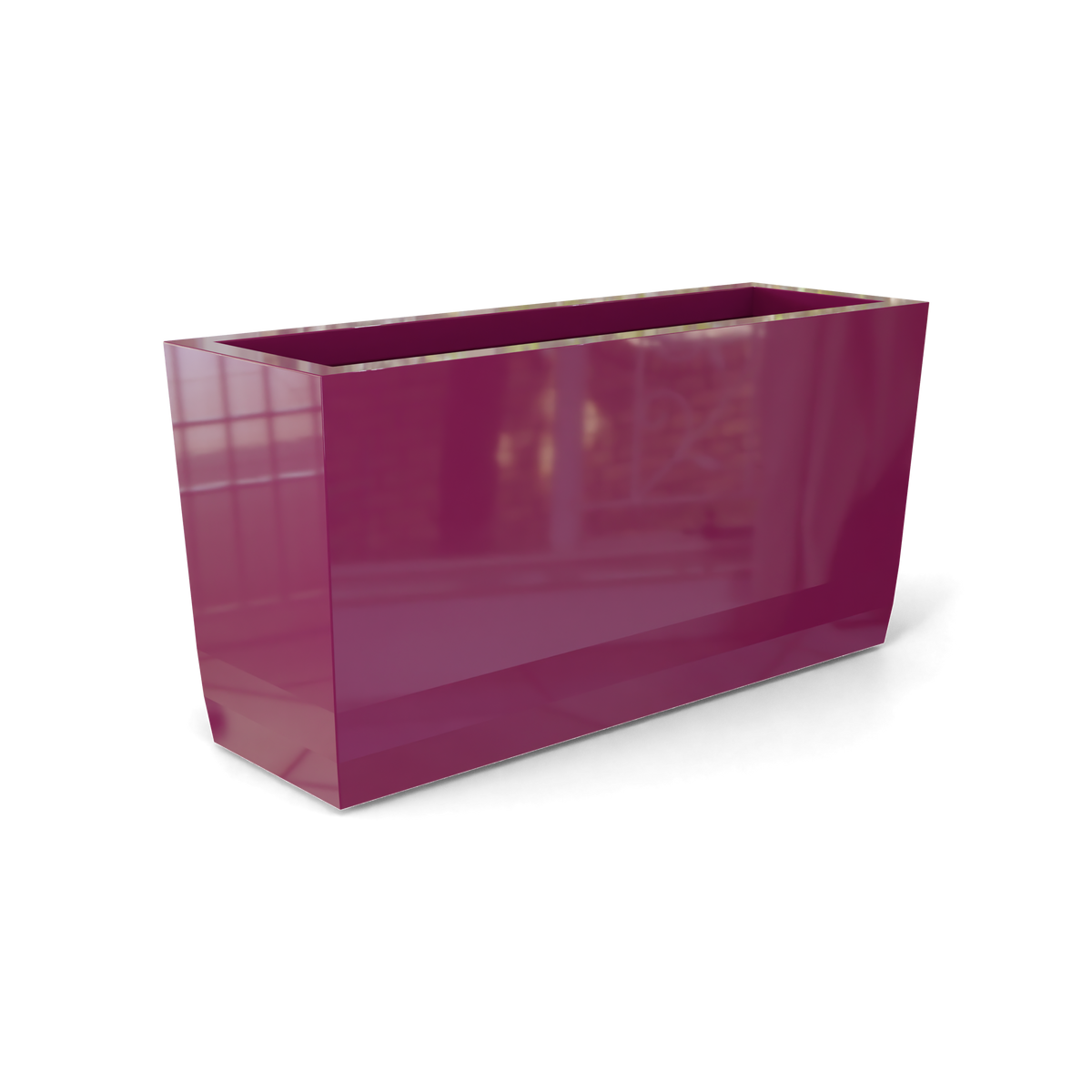 Panama tapered rectangular fiberglass planter in Gloss Eggplant, 36 × 12 × 18 in, studio render