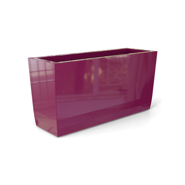 Panama tapered rectangular fiberglass planter in Gloss Eggplant, 36 × 12 × 18 in, studio render