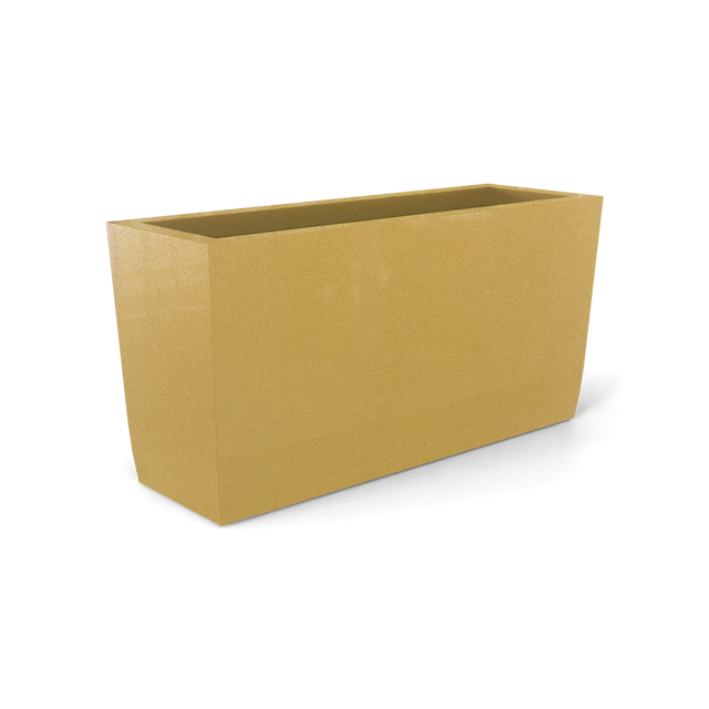 Panama tapered rectangular fiberglass planter in Gloss Metallic Gold, 36 × 12 × 18 in, studio render