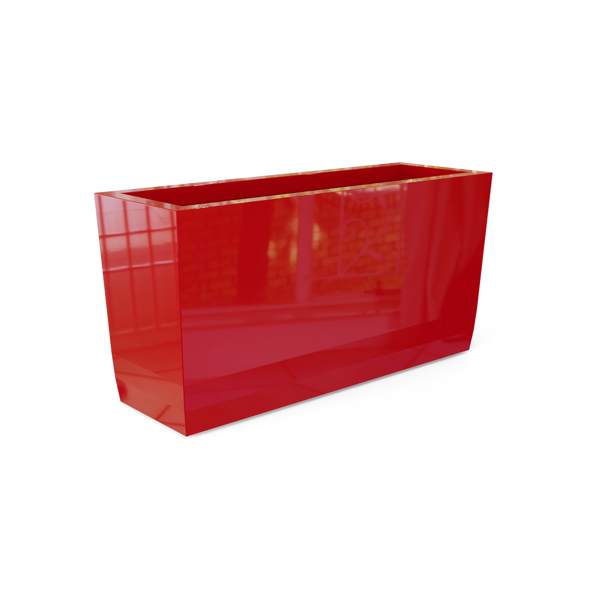 Panama tapered fiberglass planter in Gloss Red, shown empty