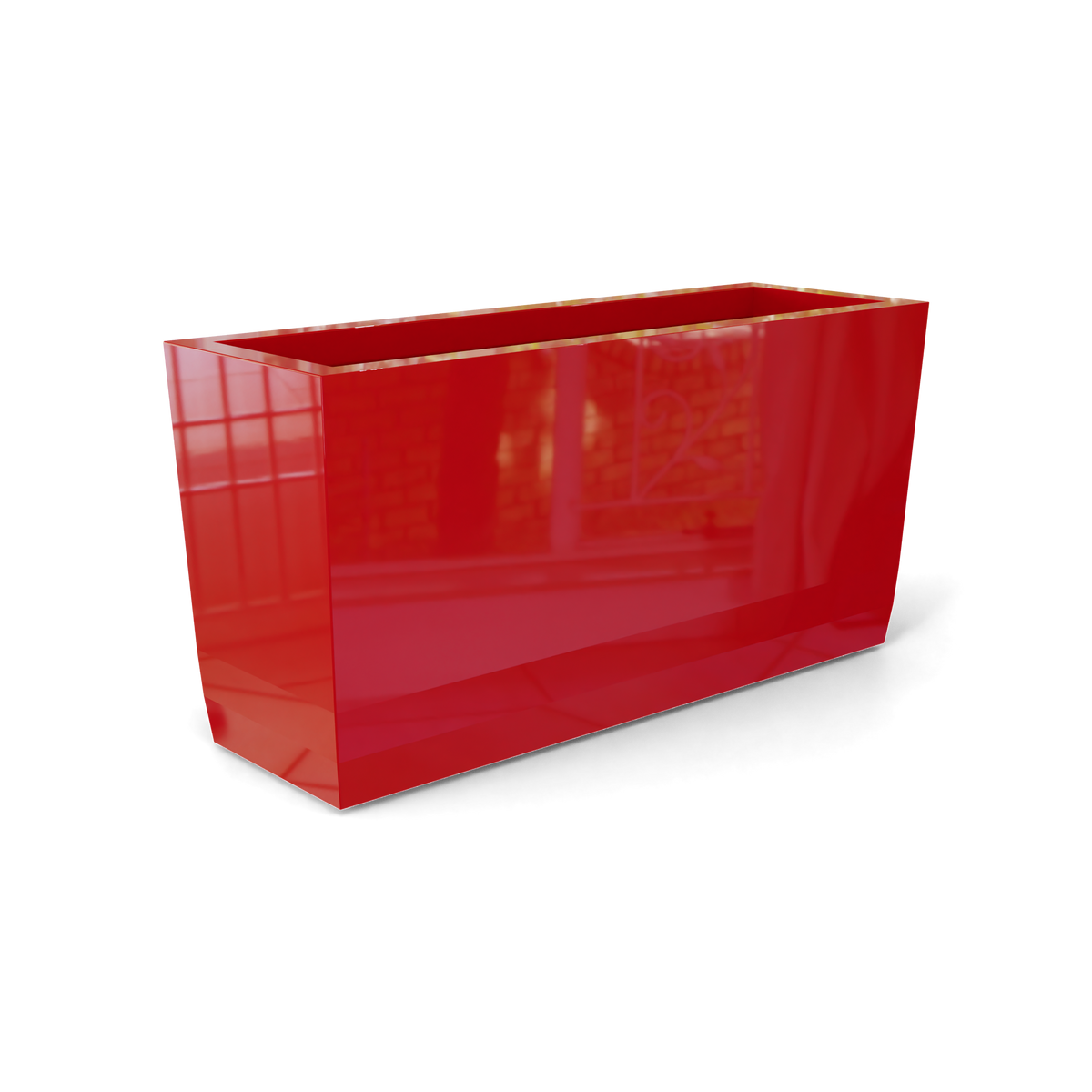 Panama tapered rectangular fiberglass planter in Gloss Red, 36 × 12 × 18 in, studio render