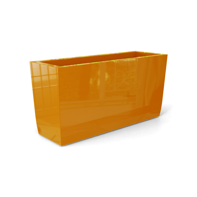 Panama tapered rectangular fiberglass planter in Gloss Tangerine, 36 × 12 × 18 in, studio render