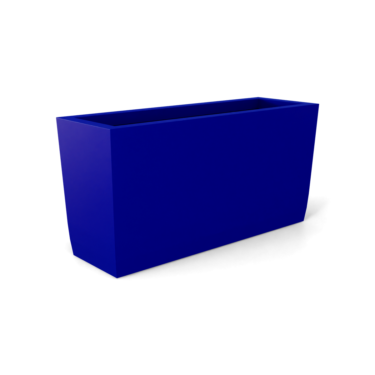 Panama tapered rectangular fiberglass planter in Matte Cobalt Blue, 36 × 12 × 18 in, studio render