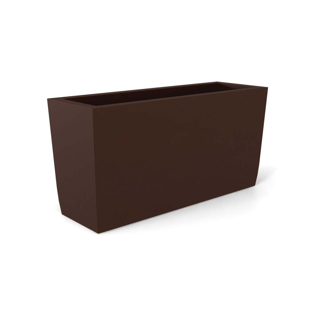 Panama tapered rectangular fiberglass planter in Matte Dark Brown, 36 × 12 × 18 in, studio render