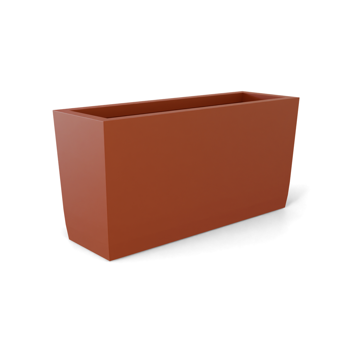 Panama tapered rectangular fiberglass planter in Matte Terra Cotta, 36 × 12 × 18 in, studio render
