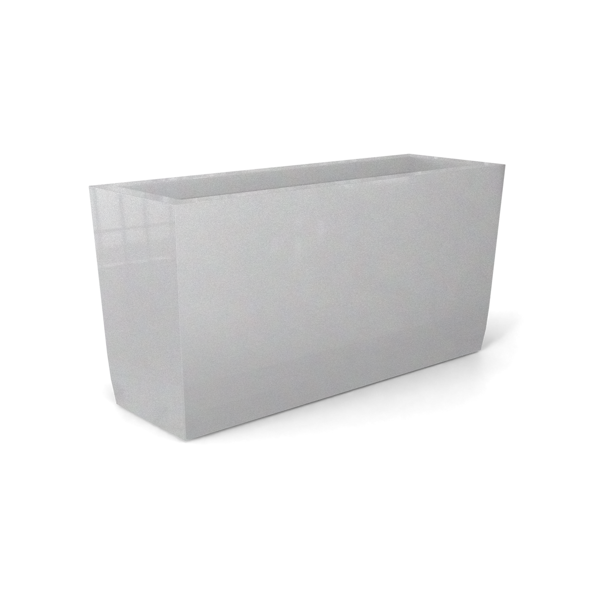 Panama tapered rectangular fiberglass planter in Metallic Silver, 36 × 12 × 18 in, studio render