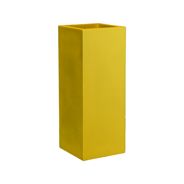 Perth corner fiberglass planter in Gloss Saffron, 16 × 16 × 42 in, studio render