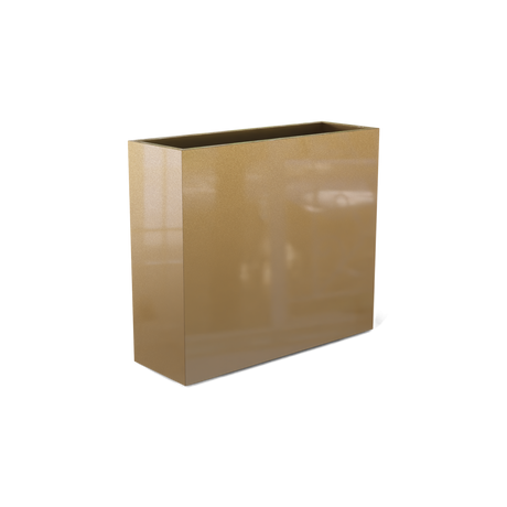Perth rectangular fiberglass planter in Gloss Metallic Gold, shown empty