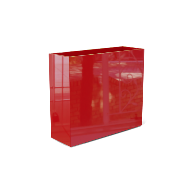 Perth rectangular fiberglass planter in Gloss Red, shown empty