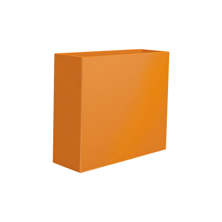 Perth rectangular fiberglass planter in Gloss Red, 48 × 16 × 42 in, studio render (shown in Gloss Tangerine; colour approximate)