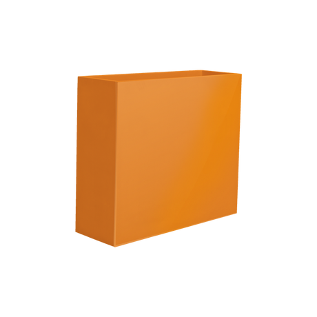 Perth rectangular fiberglass planter in Gloss Red, 48 × 16 × 42 in, studio render (shown in Gloss Tangerine; colour approximate)