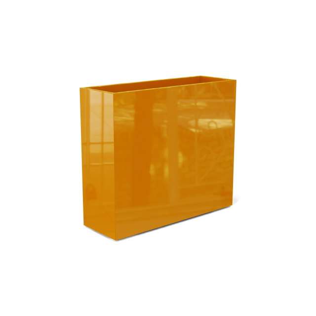 Perth rectangular fiberglass planter in Gloss Tangerine, shown empty