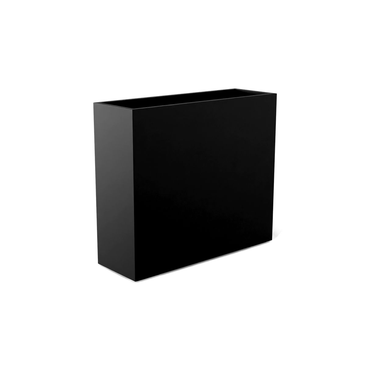 Perth rectangular fiberglass planter in Matte Black, shown empty