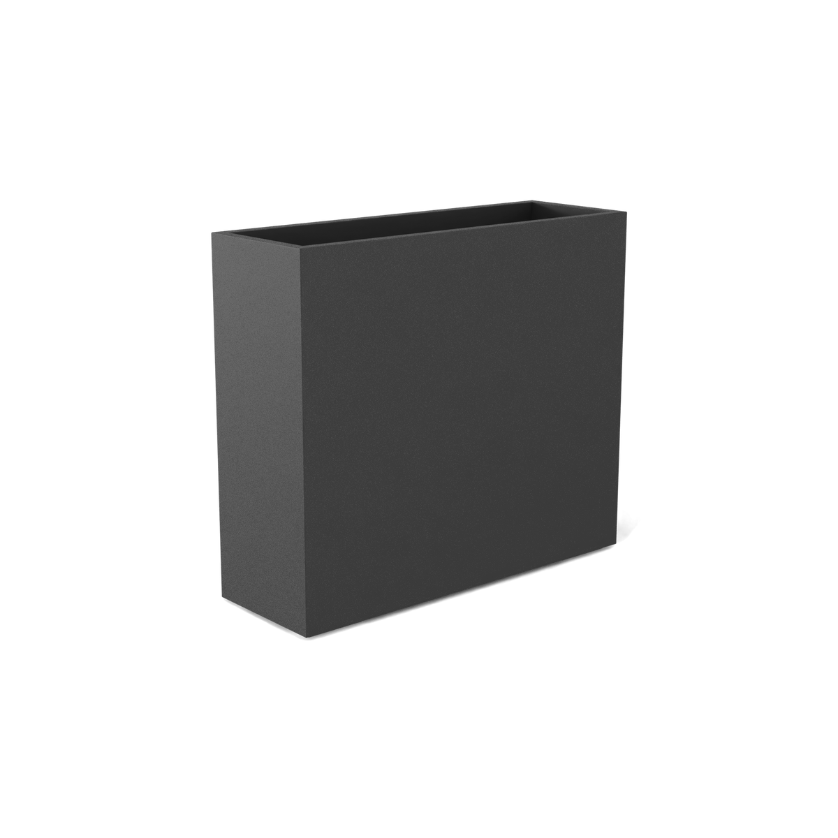 Perth rectangular fiberglass planter in Matte Gunmetal, shown empty