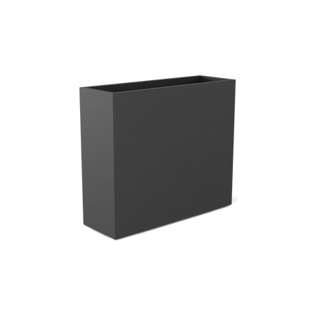 Perth rectangular fiberglass planter in Matte Gunmetal, shown empty