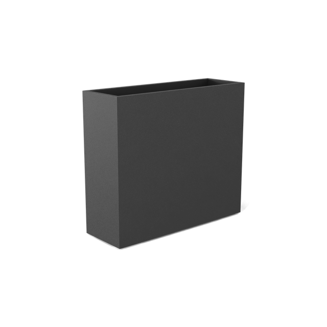 Perth rectangular fiberglass planter in Matte Gunmetal, shown empty