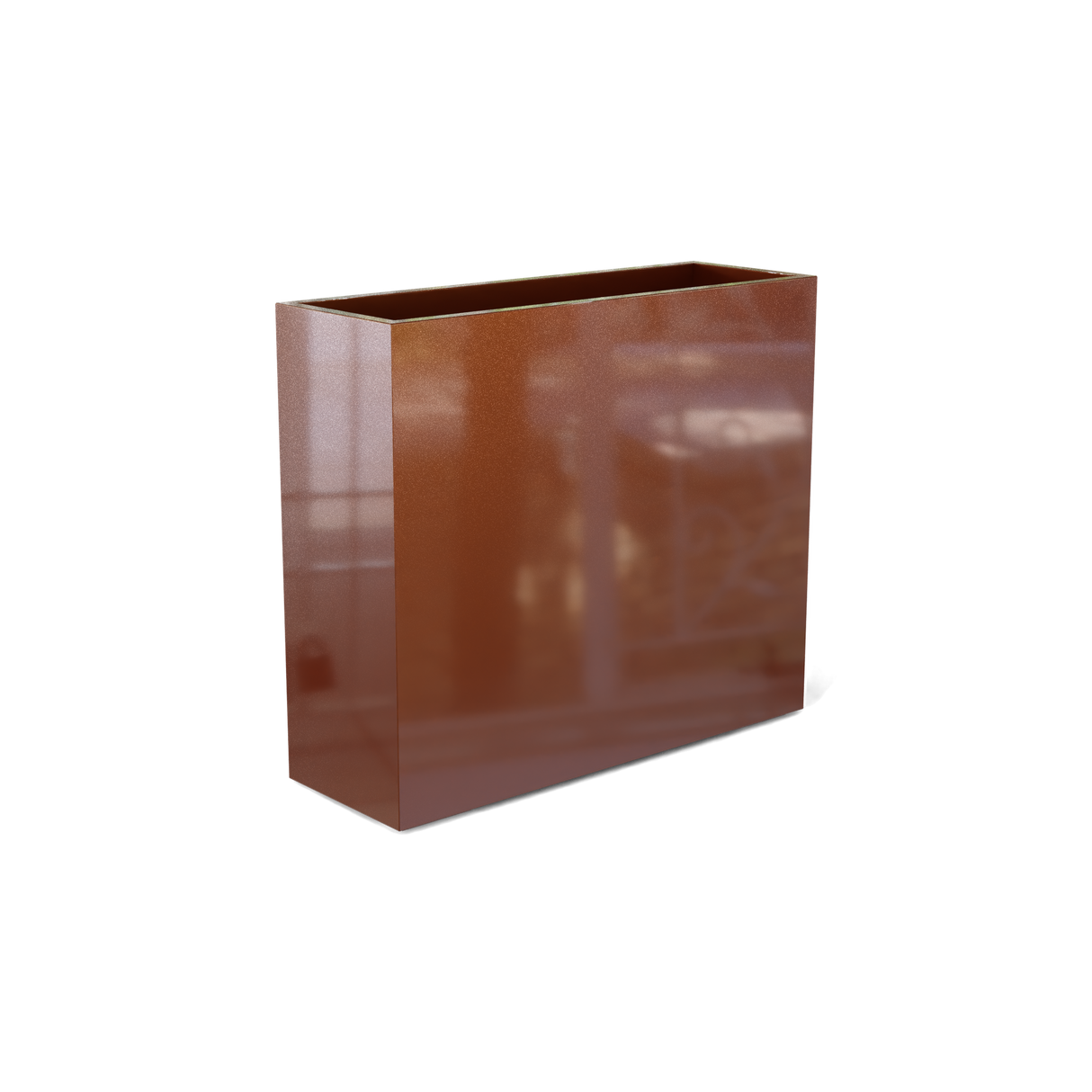 Perth rectangular fiberglass planter in Metallic Bronze, shown empty