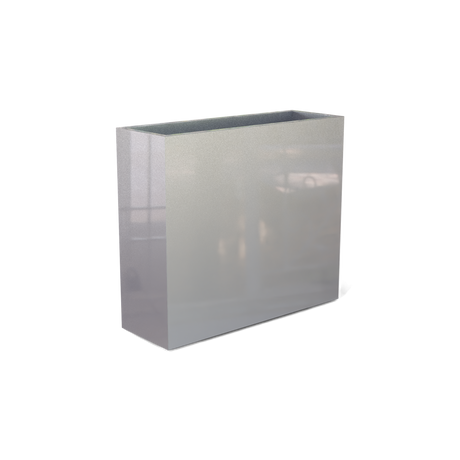 Perth rectangular fiberglass planter in Metallic Silver, shown empty