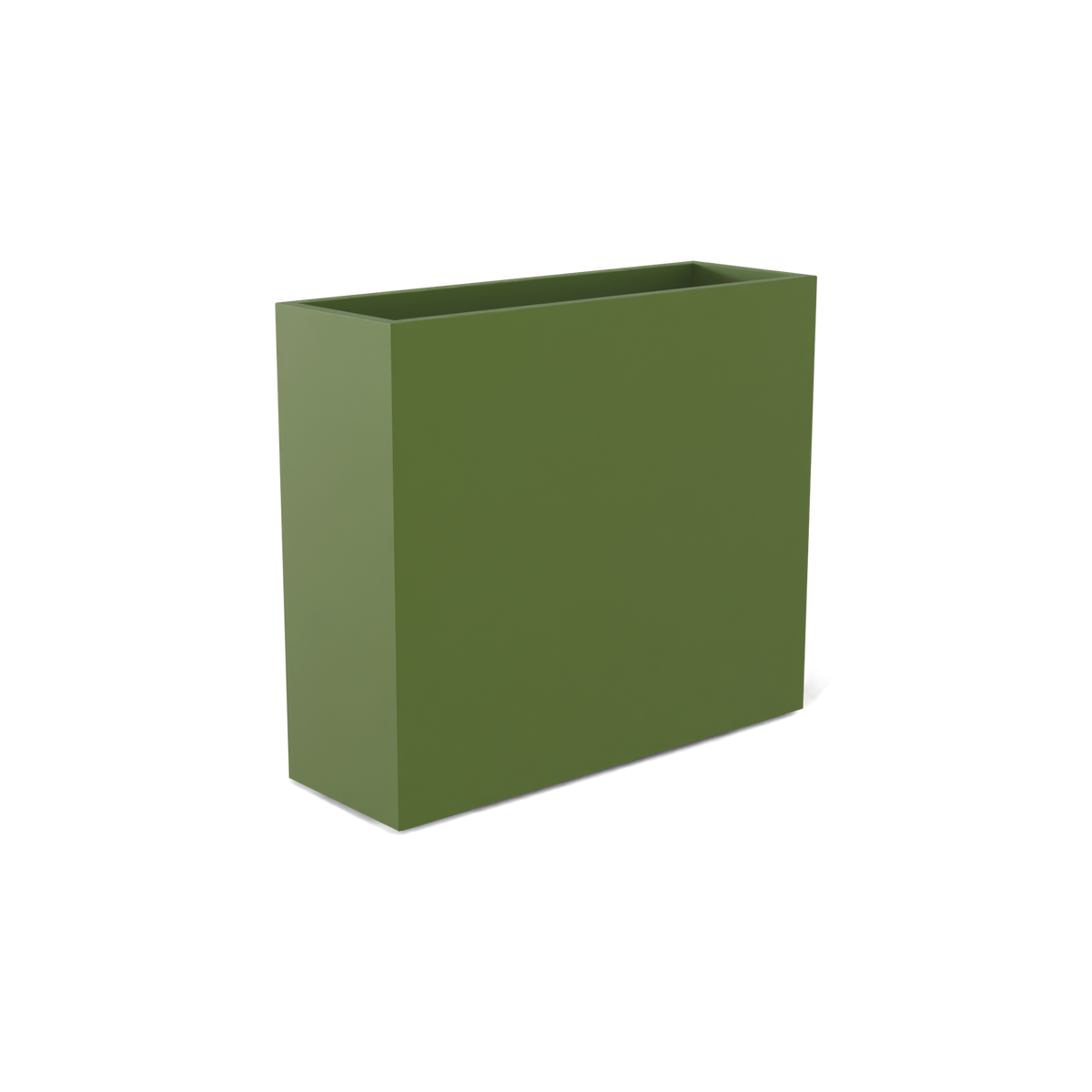 Perth rectangular fiberglass planter in Satin Green, shown empty