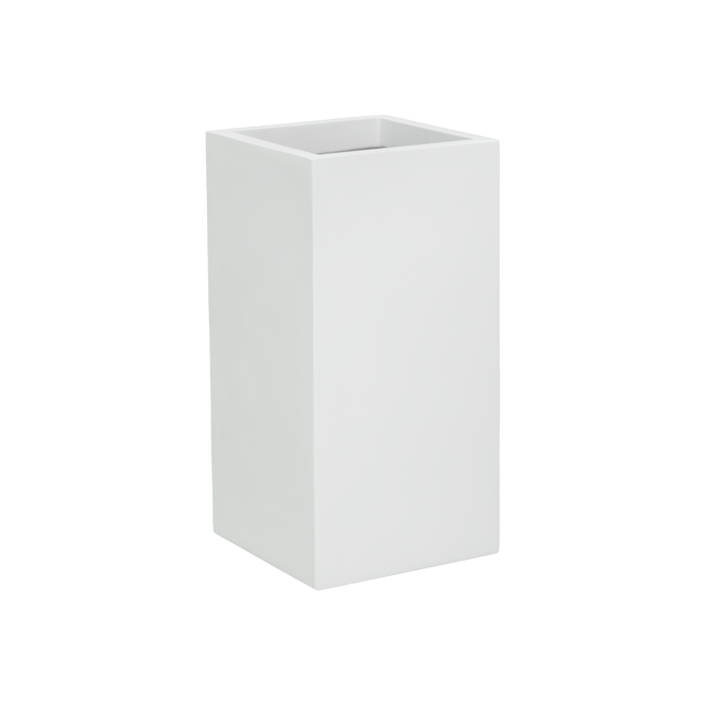 Potsdam corner fiberglass planter in Gloss Bright White, 16 × 16 × 32 in, studio render