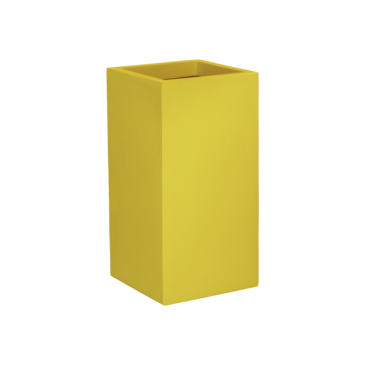 Potsdam corner fiberglass planter in Gloss Saffron, 16 × 16 × 32 in, studio render