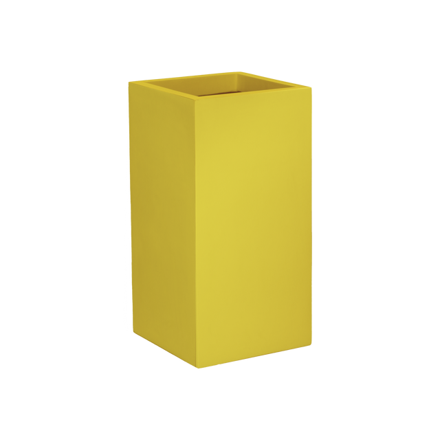 Potsdam corner fiberglass planter in Gloss Saffron, 16 × 16 × 32 in, studio render