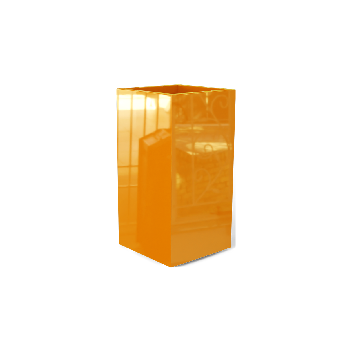 Potsdam corner fiberglass planter in Gloss Tangerine