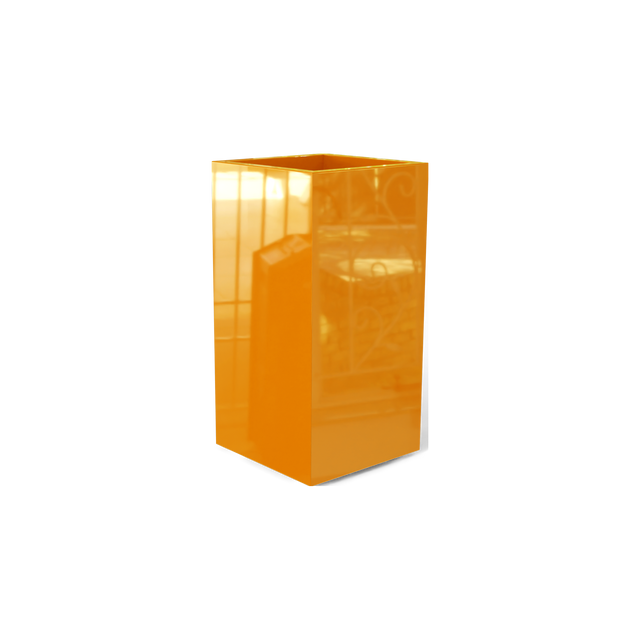 Potsdam corner fiberglass planter in Gloss Tangerine