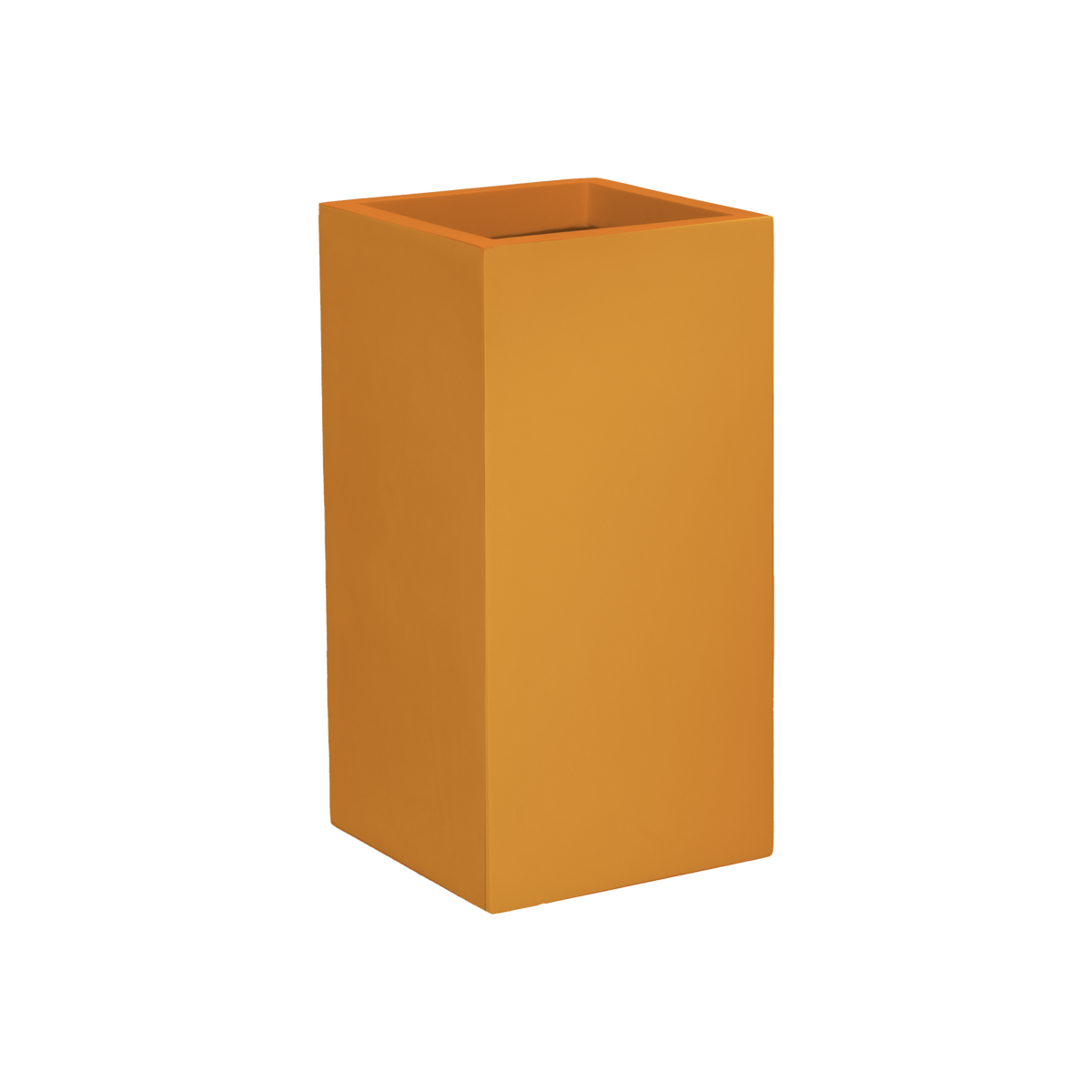 Potsdam corner fiberglass planter in Gloss Tangerine, 16 × 16 × 32 in, studio render
