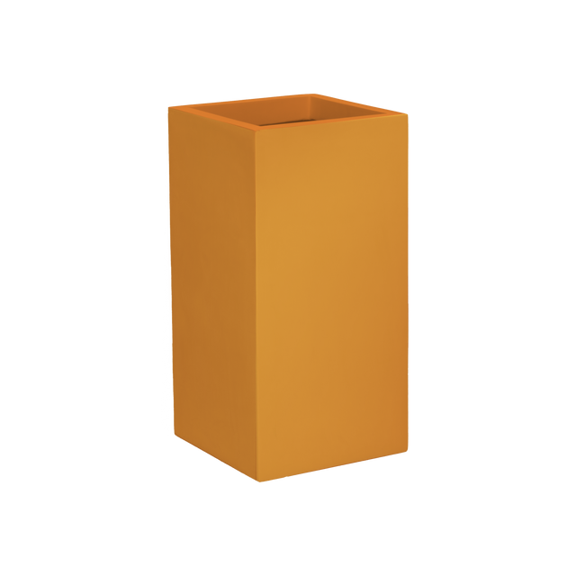 Potsdam corner fiberglass planter in Gloss Tangerine, 16 × 16 × 32 in, studio render