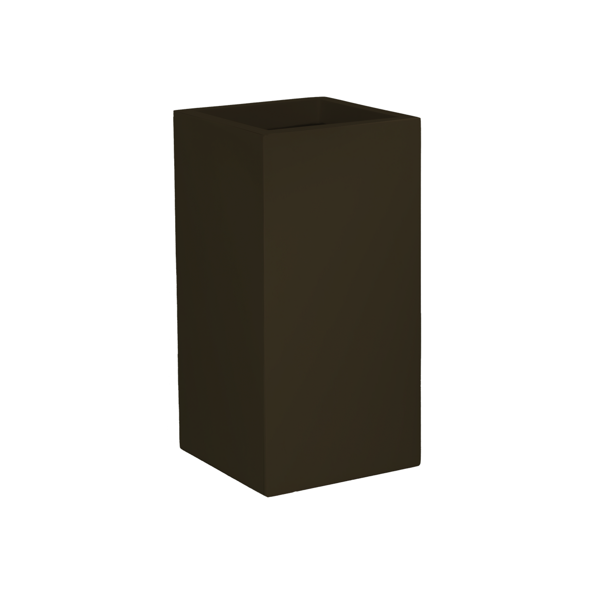 Potsdam corner fiberglass planter in Matte Dark Brown, 16 × 16 × 32 in, studio render