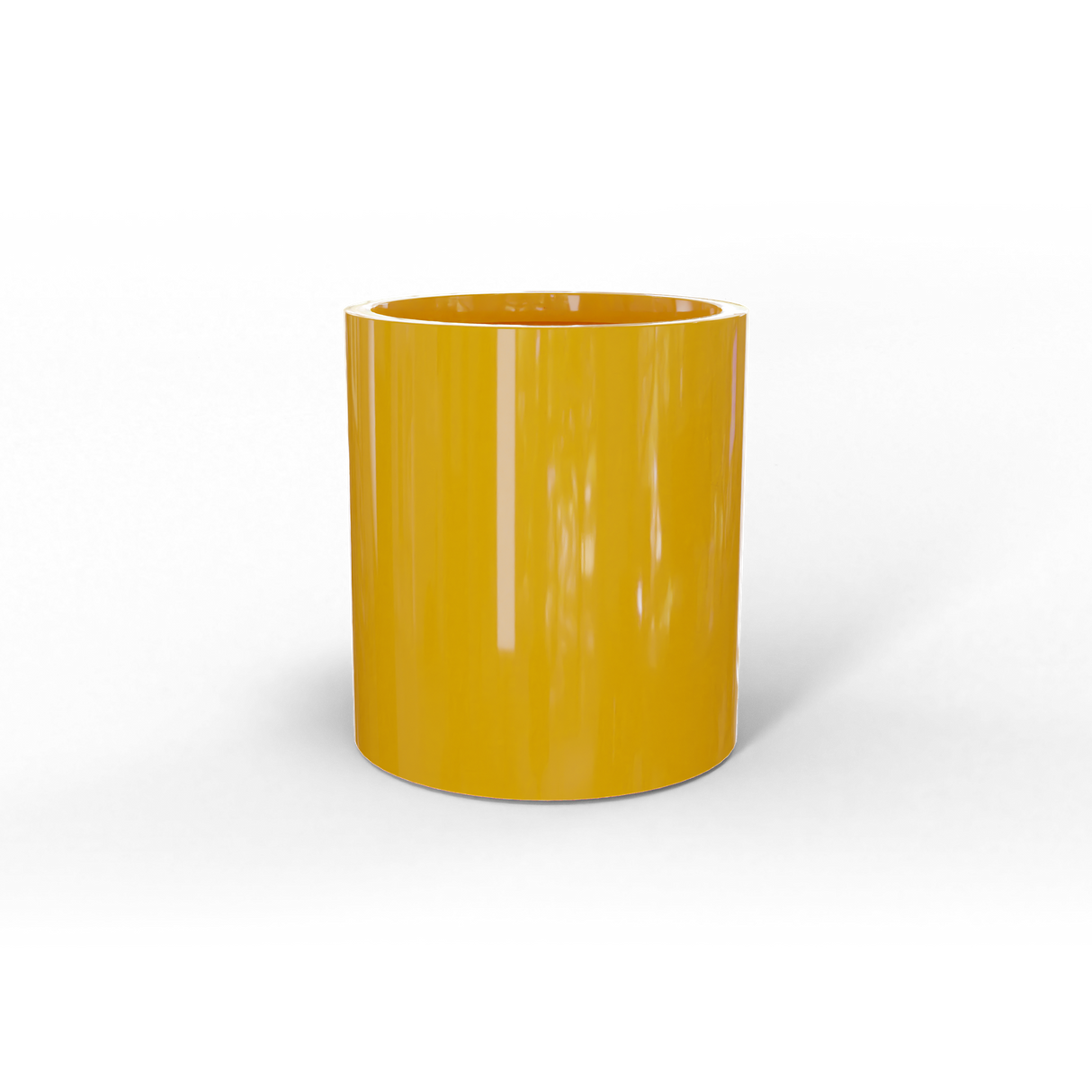 Rio Grande cylinder fiberglass planter in Gloss Saffron