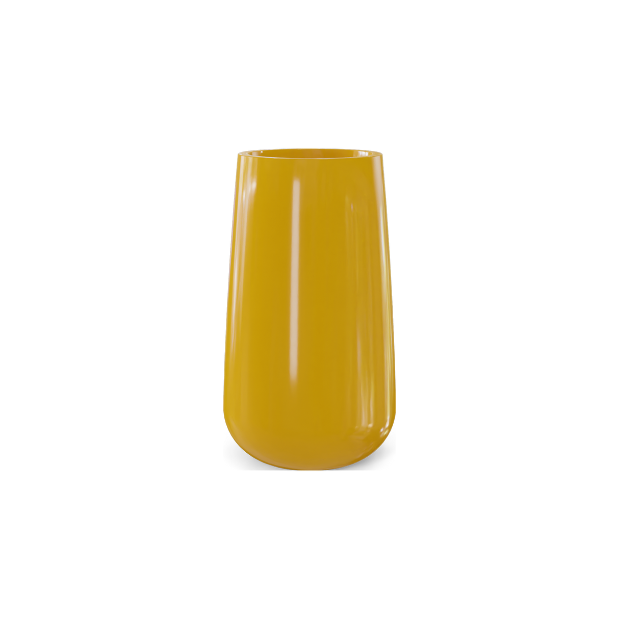 Saigon tall round tapered fiberglass planter in Gloss Saffron