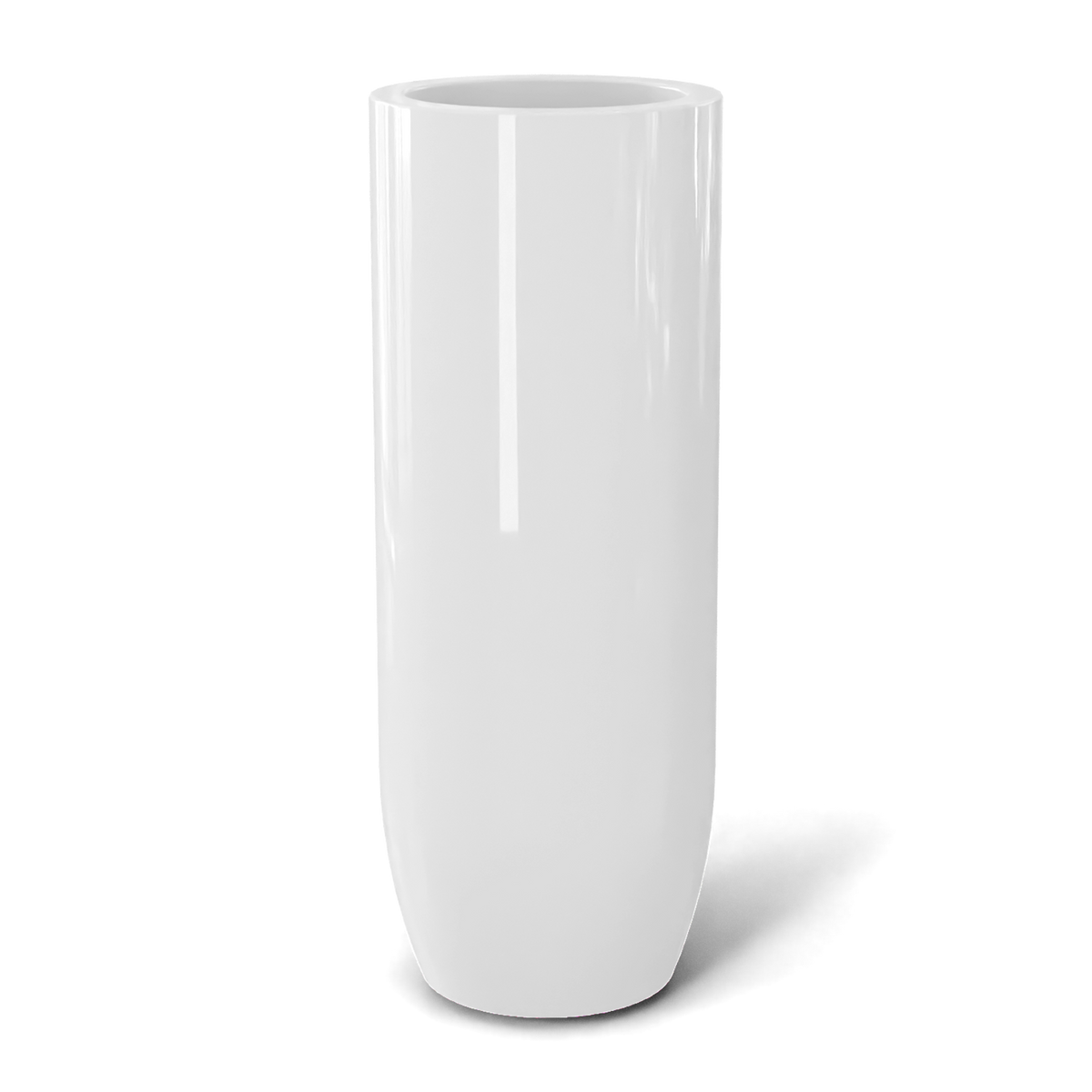 Saint tropez bullet round fiberglass planter in Gloss Bright White, studio render