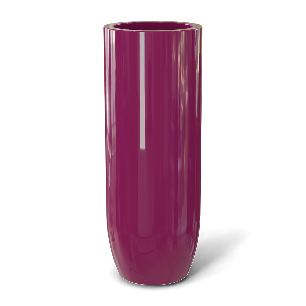Saint tropez bullet round fiberglass planter in Gloss Eggplant, studio render