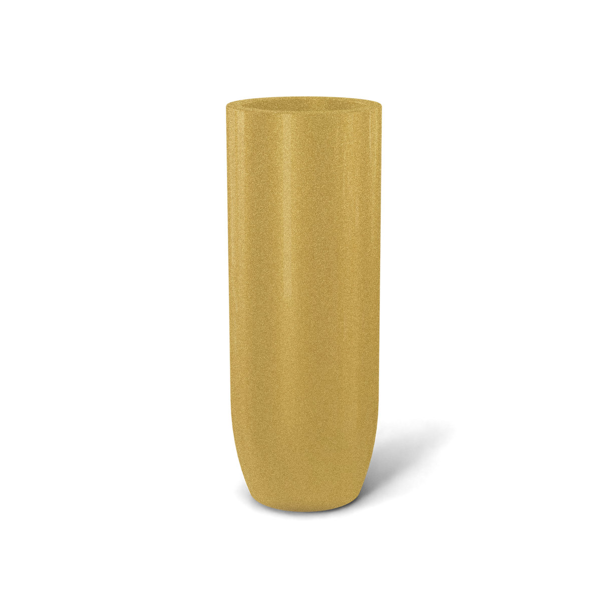 Saint Tropez bullet round fiberglass planter in Gloss Metallic Gold
