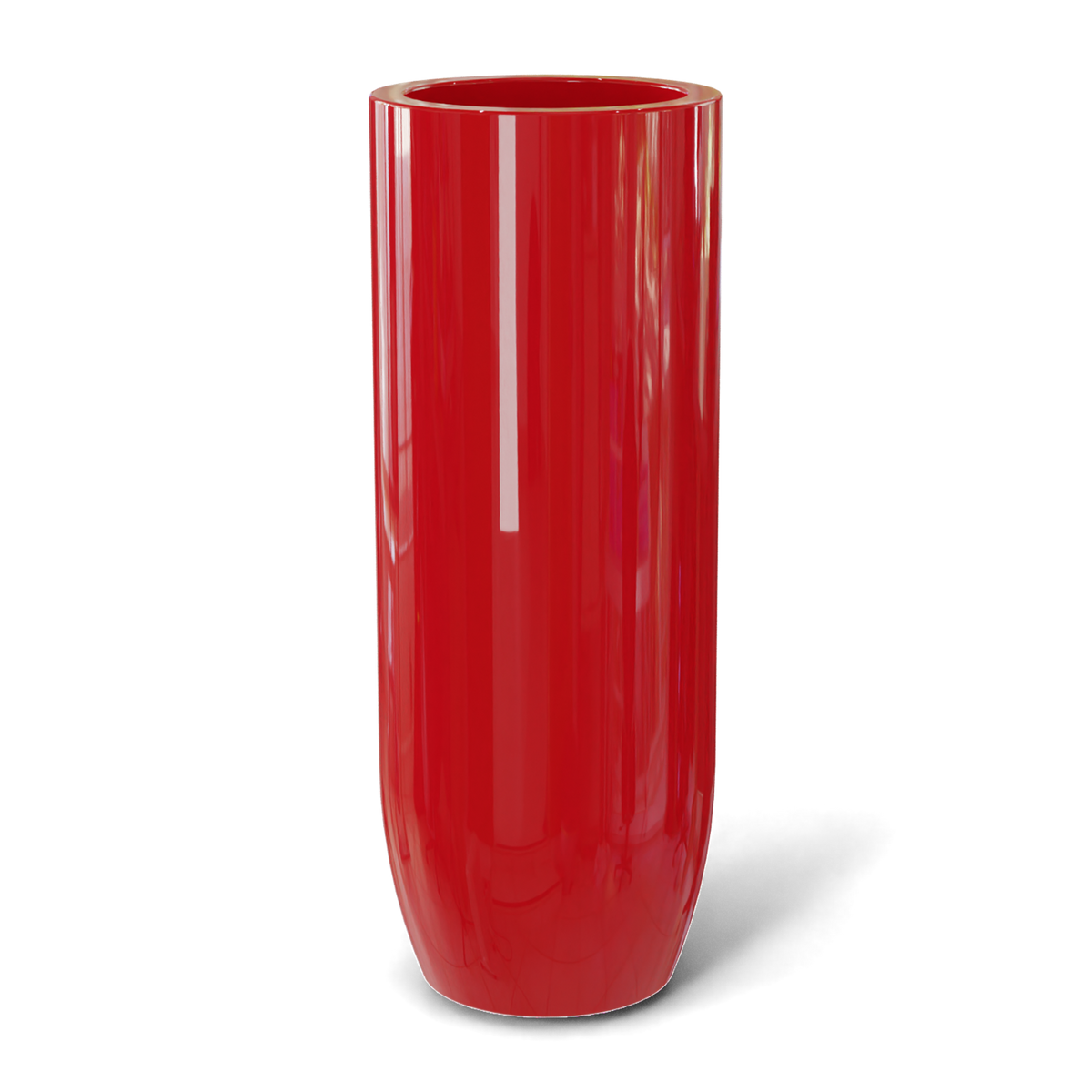 Saint tropez bullet round fiberglass planter in Gloss Red, studio render