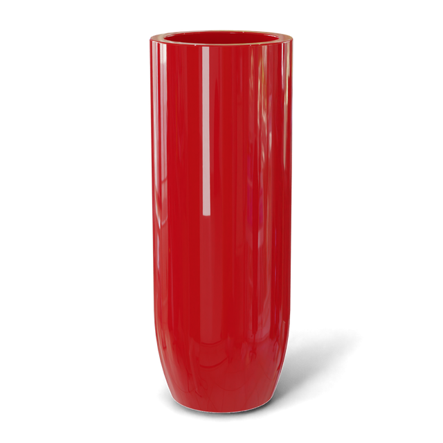 Saint tropez bullet round fiberglass planter in Gloss Red, studio render