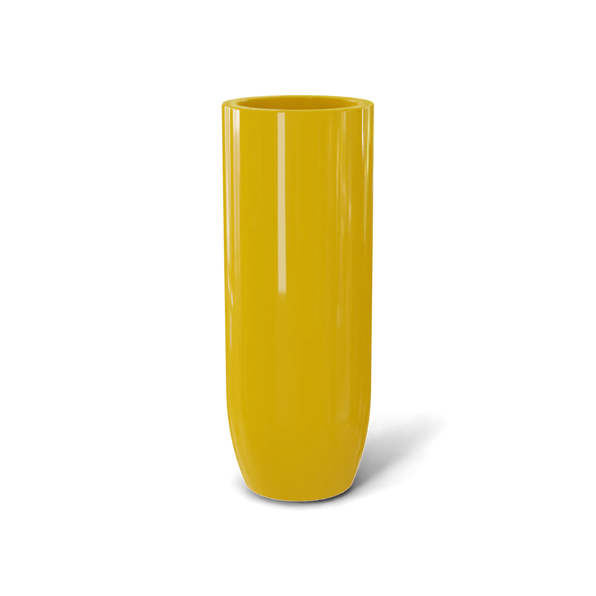 Saint Tropez bullet round fiberglass planter in Gloss Saffron
