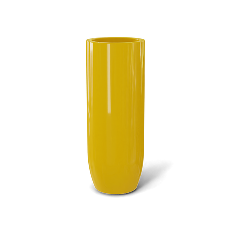 Saint Tropez bullet round fiberglass planter in Gloss Saffron