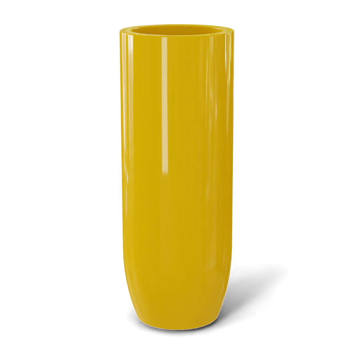 Saint tropez bullet round fiberglass planter in Gloss Saffron, studio render