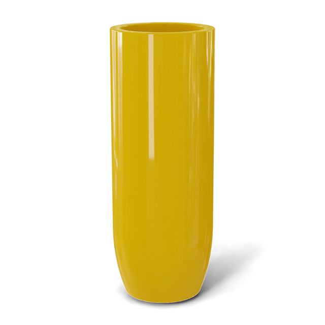 Saint tropez bullet round fiberglass planter in Gloss Saffron, studio render