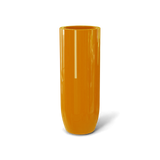 Saint Tropez bullet round fiberglass planter in Gloss Tangerine