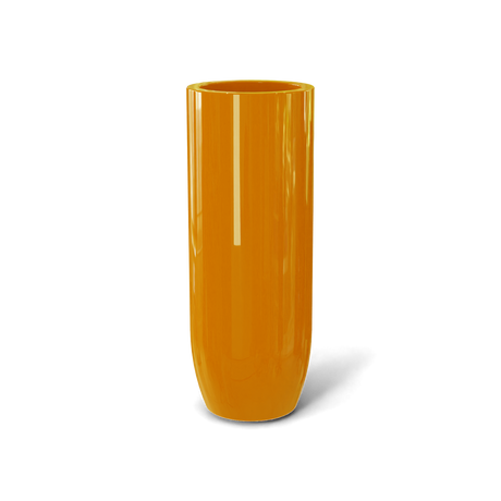 Saint Tropez bullet round fiberglass planter in Gloss Tangerine