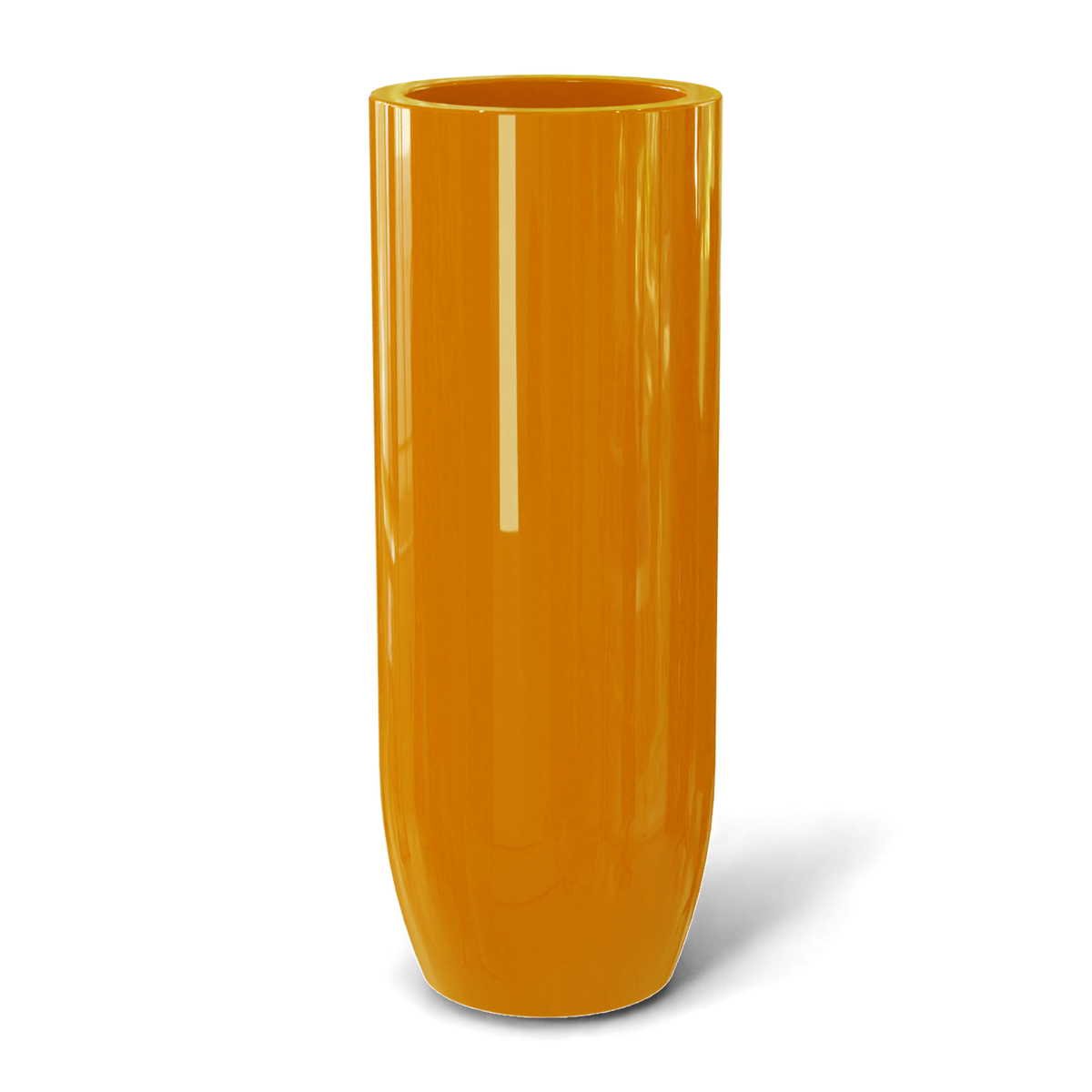 Saint tropez bullet round fiberglass planter in Gloss Tangerine, studio render